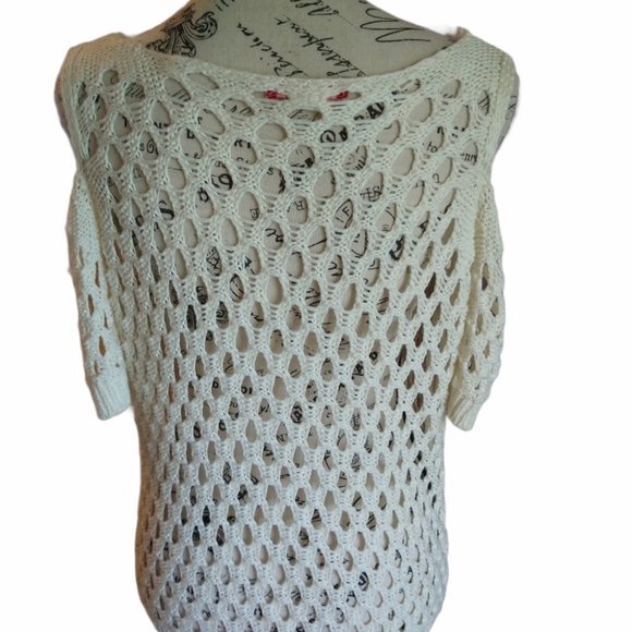 One star cold shoulder top Cream Boho Beachy Feminine Cottage Core Osfm - Picture 4 of 7